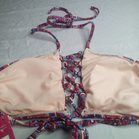 Xhilaration Swim Bikini Top XS Strappy Patterned Pink Purple - Picture 14 of 15